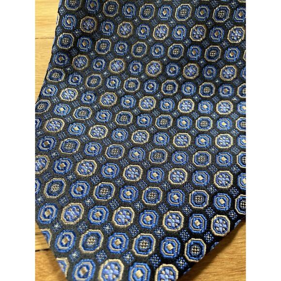 Dolcepunta Tie Mens Adjustable Blue Gold Silk Necktie Geometric Mandala Italy - Picture 2 of 5
